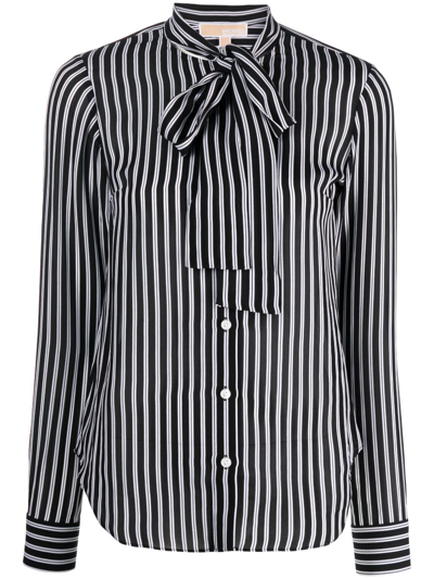 Shop Michael Michael Kors Stripes Bow Blouse In Black