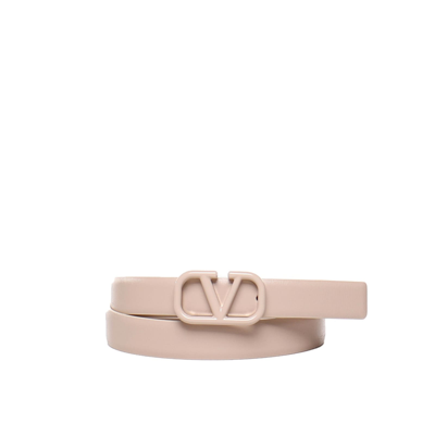 Shop Valentino Garavani Vlogo Leather Belt In Beige