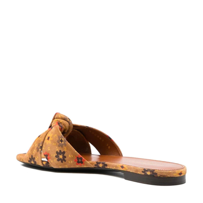 Saint Laurent Bianca Knotted Floral-print Suede Slides In Brown