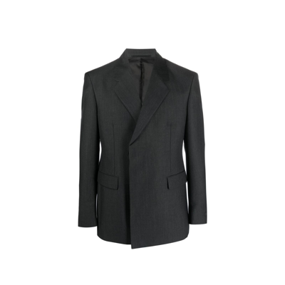Shop Prada Double-breasted Wool Jacket In Gray