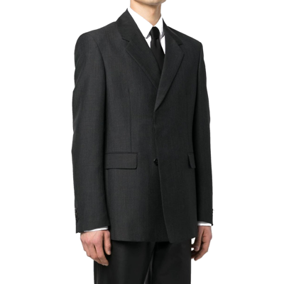 Prada Logo-patch Single-breasted Blazer In Gray