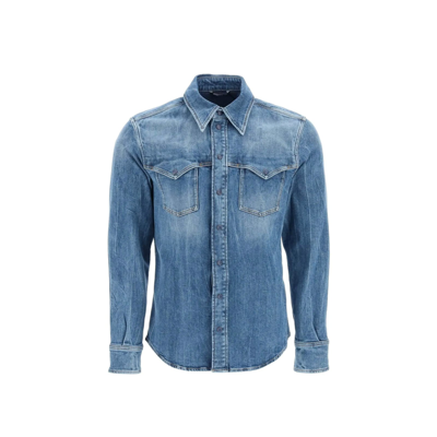 Shop Dolce & Gabbana Cotton Denim Shirt In Blue