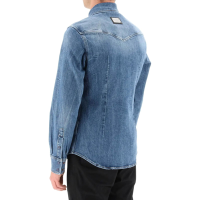 Shop Dolce & Gabbana Cotton Denim Shirt In Blue