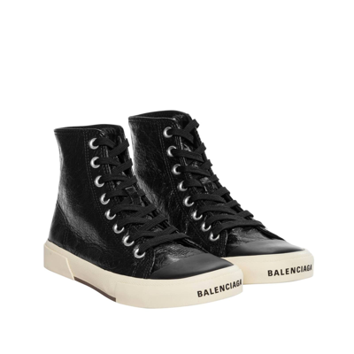 Shop Balenciaga Paris Leather Sneakers In Black