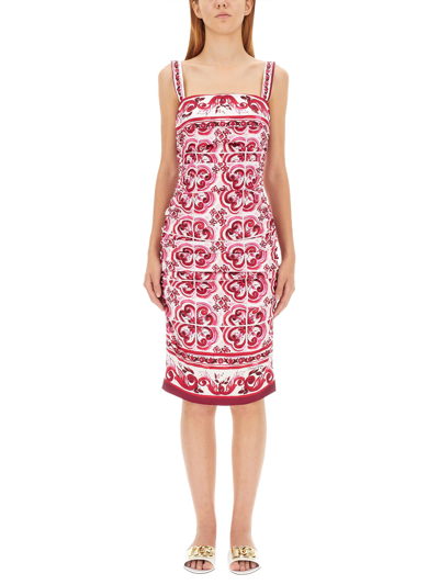 Shop Dolce & Gabbana Majolica Print Dress In Fucsia