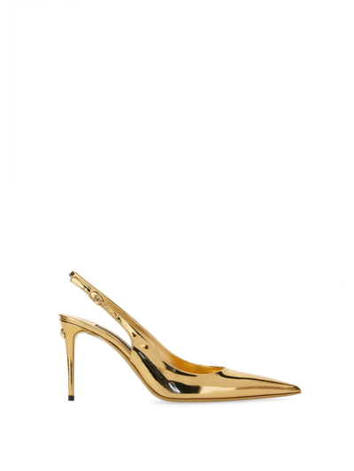 Shop Dolce & Gabbana Leather Sling Back In Oro