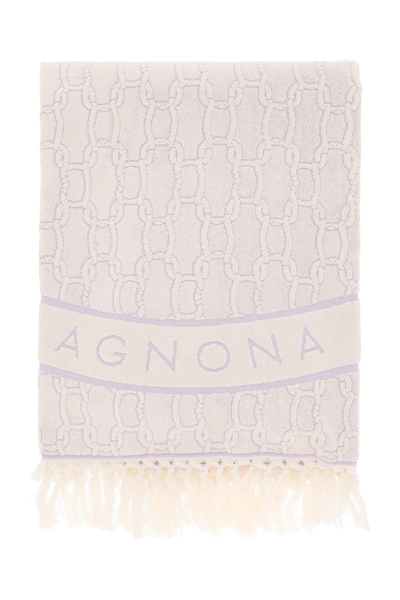 Shop Agnona Chain Beach Towel In Malva (white)