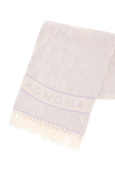 Shop Agnona Chain Beach Towel In Malva (white)