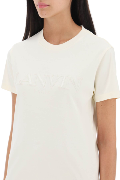 Shop Lanvin Logo Embroidered T-shirt In Crema (white)