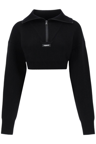 Shop Coperni Half Zip Cropped Boxy Wool Sweater In Black (black)