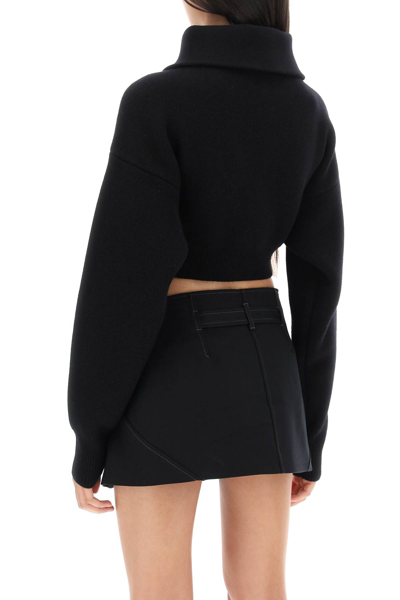 Shop Coperni Half Zip Cropped Boxy Wool Sweater In Black (black)