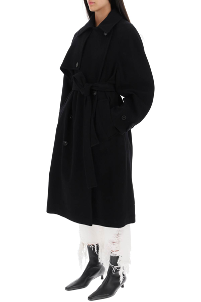 Shop Stella Mccartney Double-breasted Wool Trench Coat In Black (black)