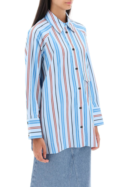 Shop Ganni Oversized Striped Shirt In Brilliant Blue (light Blue)