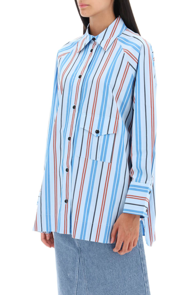 Shop Ganni Oversized Striped Shirt In Brilliant Blue (light Blue)