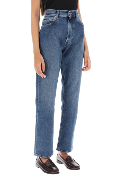 Shop Loulou Studio Cropped Straight Cut Jeans In Washed Blue (blue)