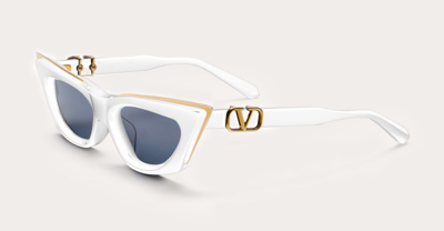 Shop Valentino V-goldcut I - White / Yellow Gold Sunglasses In White/gold