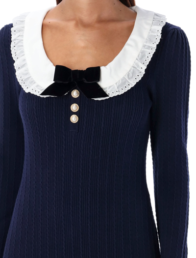 Shop Alessandra Rich Mini Dress With Collar In Navy Blue