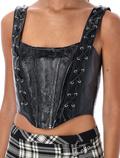 Shop Alessandra Rich Patent Leather Bustier Top In Black