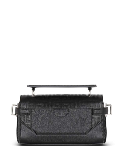 Shop Balmain Black Handbag With Magnetic B Closure And All-over Monogram In Grainy Leather Man