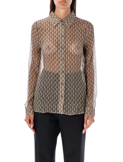 Shop Marine Serre Monn Diamant Silk Blouse In Beige