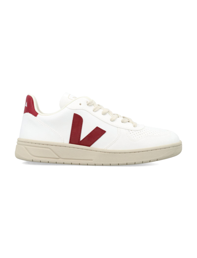 Shop Veja V-10 Sneakers In White/marsala