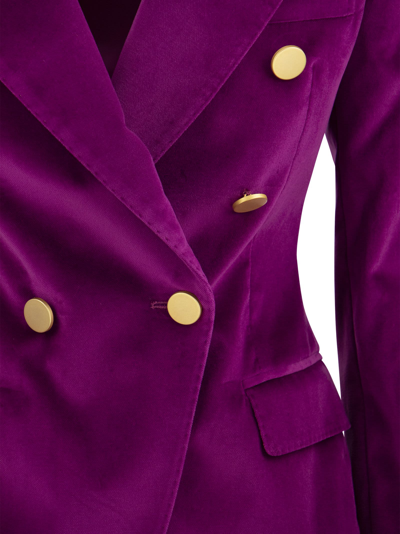 Shop Tagliatore Alicya - Double-breasted Velvet Blazer In Violet