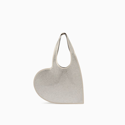 Shop Coperni Embellished Mini Heart Handbag In Beige