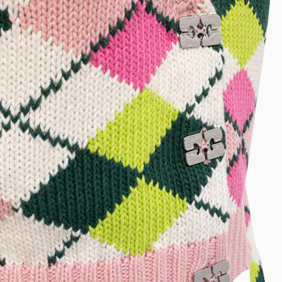 Shop Ganni Graphic Cotton Cardigan In Multicolor