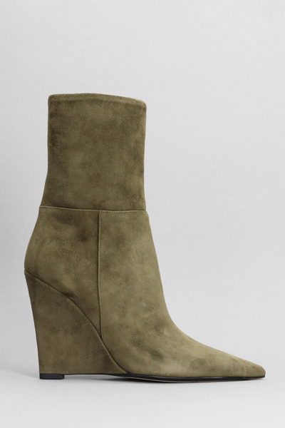 Shop Alevì Bay 100 Wedges In Green Suede