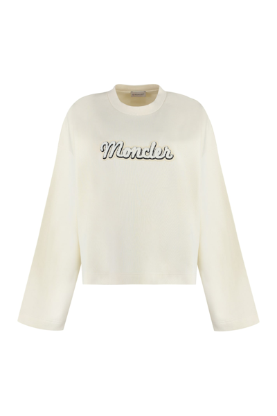 Moncler Logo-embroidered Cotton Sweatshirt In White