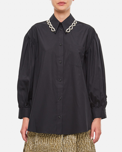 Shop Simone Rocha Classic Puff Sleeve Cotton Shirt In Black