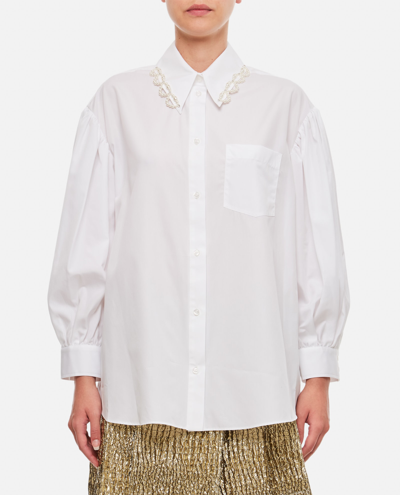 Shop Simone Rocha Classic Puff Sleeve Cotton Shirt In White