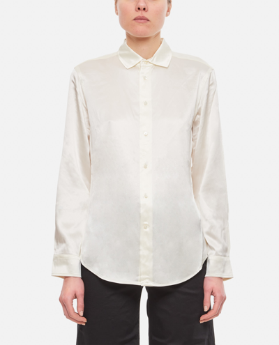 Shop Polo Ralph Lauren Long Sleeve Button Front Silk Shirt In White