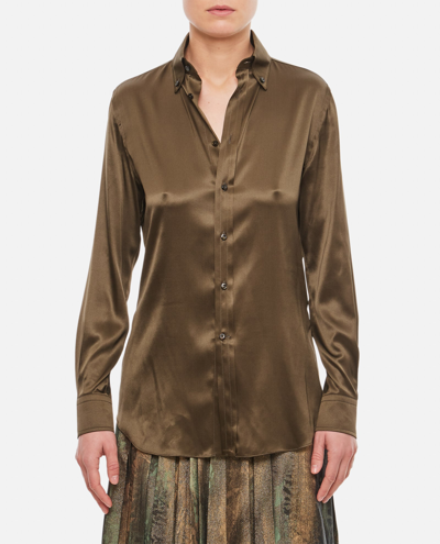 Shop Ralph Lauren Cameron Buttoned Silk Shirt In Green