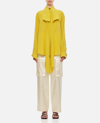 Shop Quira Bow Silk Shirt In Yellow