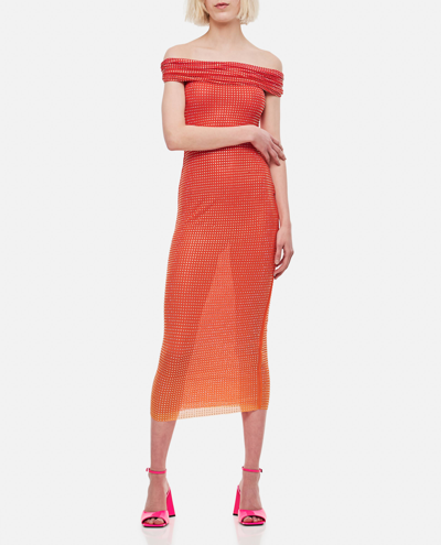 Shop Self-portrait Strass Midi Dress In Orange