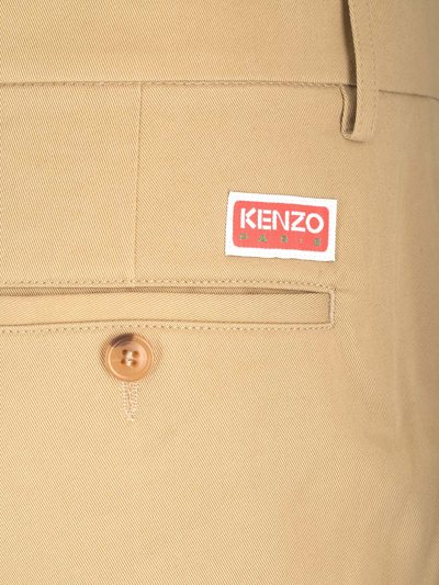 Shop Kenzo Cotton Trousers In Beige