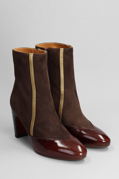 Shop Chie Mihara Ewan High Heels Ankle Boots In Dark Brown Suede And Leather