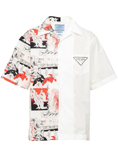 Shop Prada Double Match Re-nylon Shirt In White