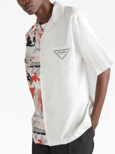 Shop Prada Double Match Re-nylon Shirt In White