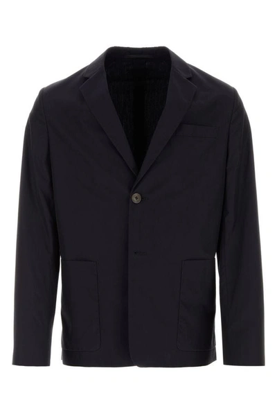Prada Structured Cotton Blazer With Notch Lapels In Blue