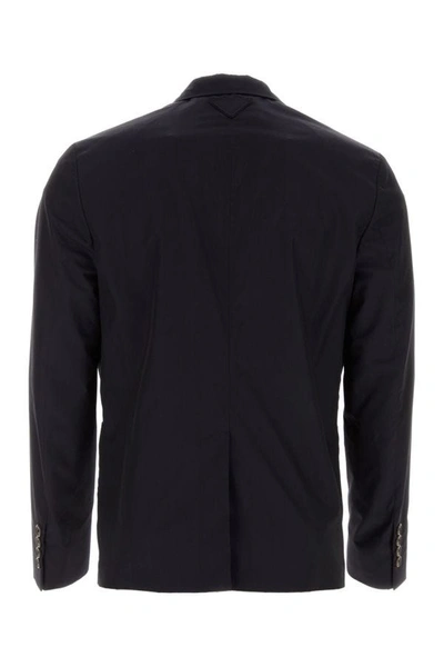 Prada Structured Cotton Blazer With Notch Lapels In Blue