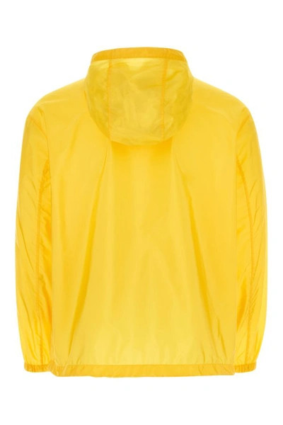 Prada Hooded Nylon Windbreaker With Elasticated Cuffs And Hem In Yellow