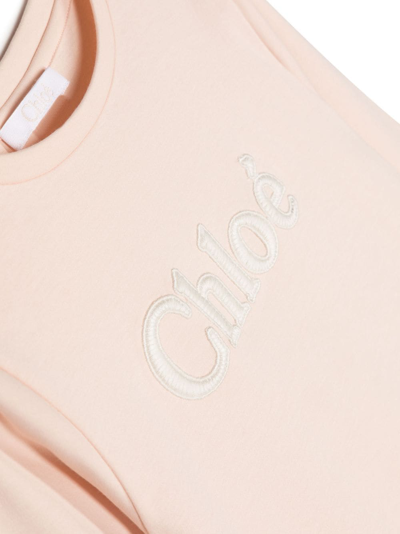 Shop Chloé Chloe T-shirt Bianca Cipria In Jersey Di Cotone Bambina In Bianco