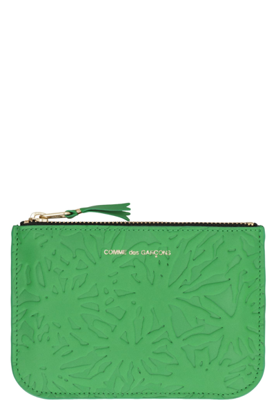Shop Comme Des Garçons Small Leather Flat Pouch In Green