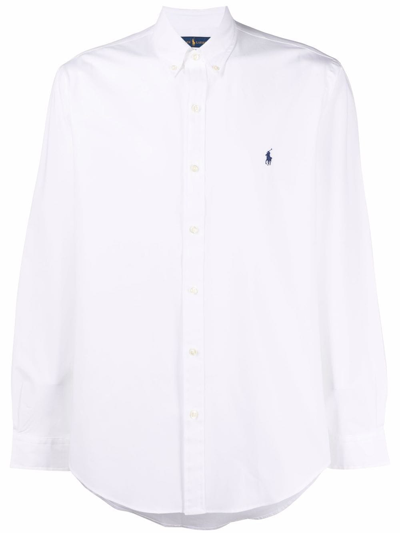 Shop Polo Ralph Lauren Bistretch Popeline Slong Sleeve Sport Shirt In White