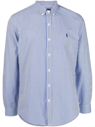 Shop Polo Ralph Lauren Bistretch Popeline Slong Sleeve Sport Shirt In Blue White Bengal Stripe