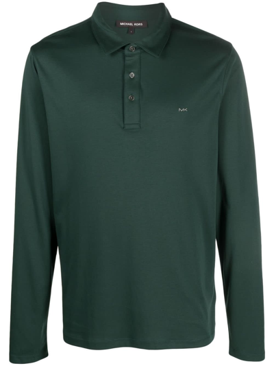 Shop Michael Kors Long Sleeves Sleek Mk Polo In Jade