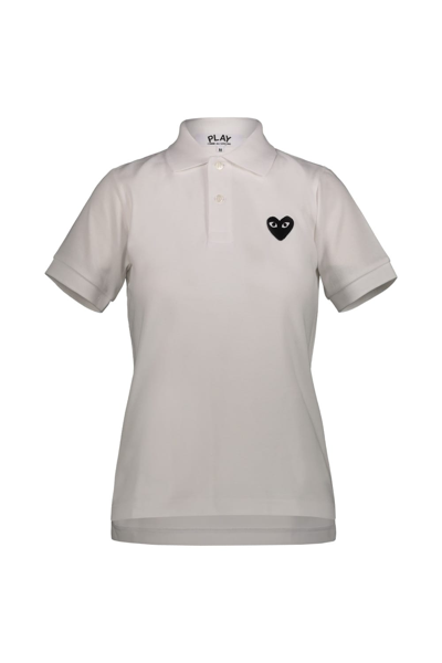 Shop Comme Des Garçons Play Play Comme Des Garçons Polo In Cotton With Black Embroidered Heart In White