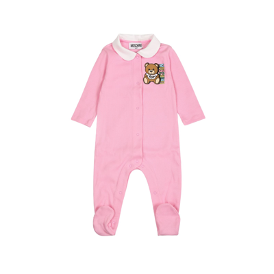 Shop Moschino Pink Babygrow For Baby Girl With Teddy Bear And Logo